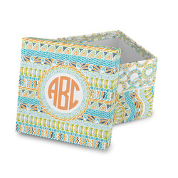 Teal Ribbons & Labels Gift Box with Lid - Canvas Wrapped (Personalized)