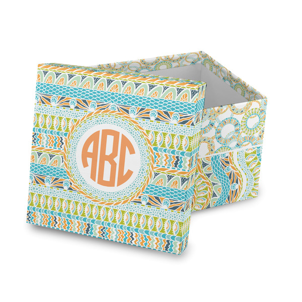 Custom Teal Ribbons & Labels Gift Box with Lid - Canvas Wrapped (Personalized)