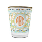 Teal Ribbons & Labels Glass Shot Glass - 1.5 oz - with Gold Rim - Set of 4 (Personalized)