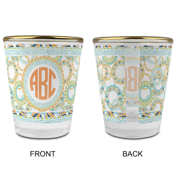 Teal Ribbons & Labels Glass Shot Glass - with gold rim - APPROVAL