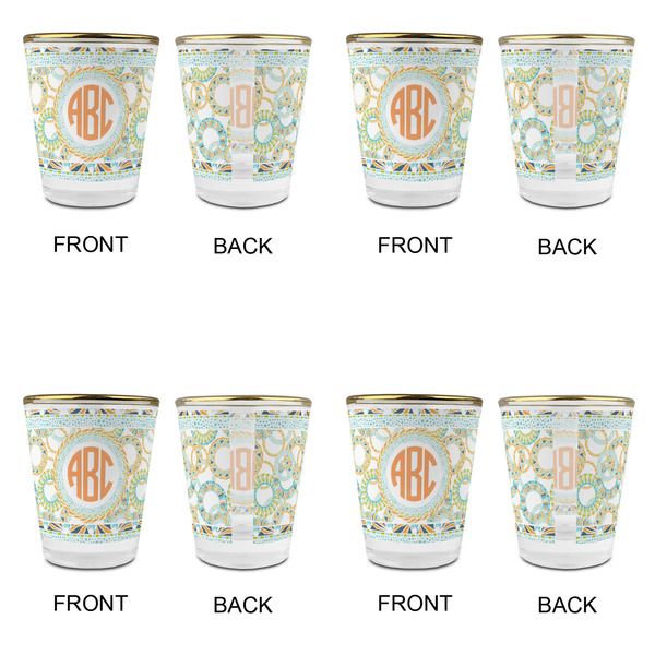 Teal Ribbons & Labels Glass Shot Glass - with gold rim - Set of 4 - APPROVAL