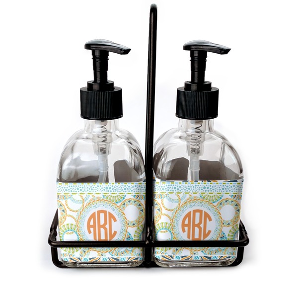 Custom Teal Ribbons & Labels Glass Soap & Lotion Bottles (Personalized)