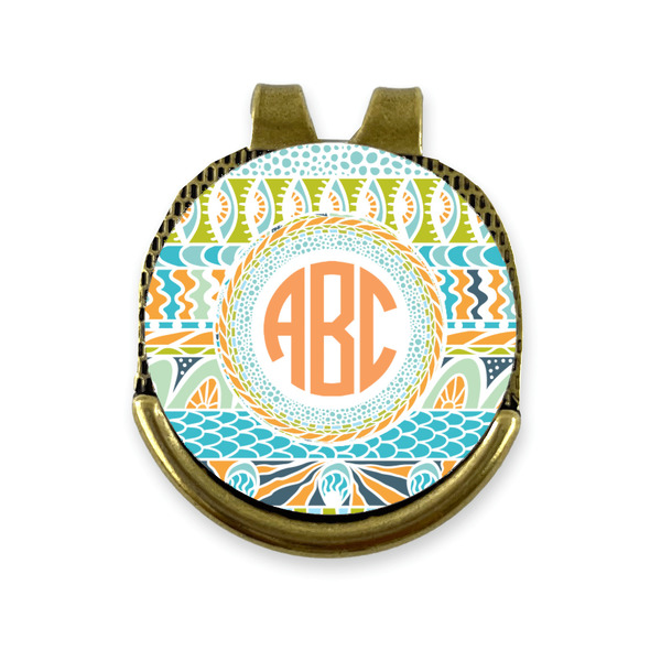 Custom Teal Ribbons & Labels Golf Ball Marker - Hat Clip - Gold
