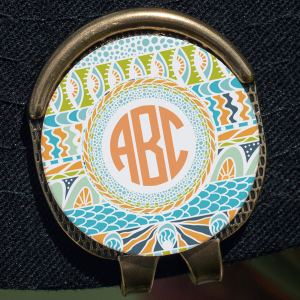 Teal Ribbons & Labels Golf Ball Marker Hat Clip - Gold - Close Up