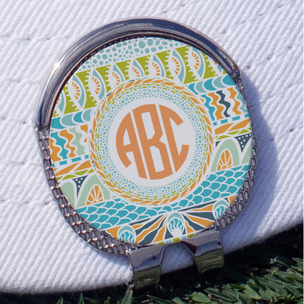Teal Ribbons & Labels Golf Ball Marker Hat Clip - Silver - Front