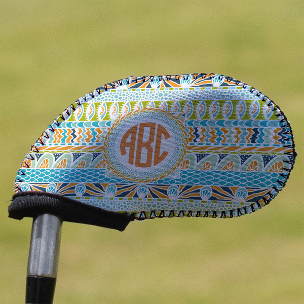 Custom Teal Ribbons & Labels Golf Club Iron Cover (Personalized)