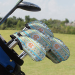 Teal Ribbons & Labels Golf Club Iron Cover - Set of 9 (Personalized)