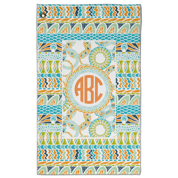 Custom Teal Ribbons & Labels Golf Towel - Poly-Cotton Blend w/ Monograms