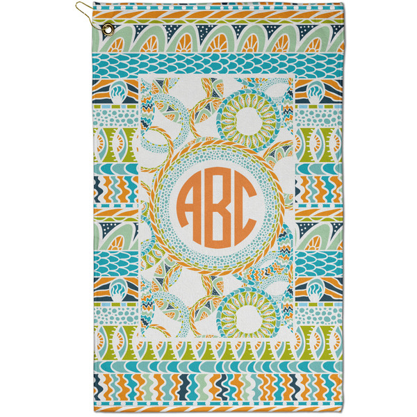 Custom Teal Ribbons & Labels Golf Towel - Poly-Cotton Blend - Small w/ Monograms