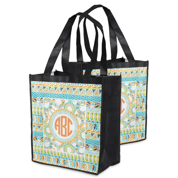 Teal Ribbons & Labels Grocery Bag - MAIN