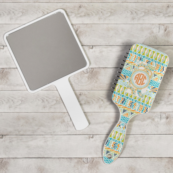 Teal Ribbons & Labels Hair Brush - In Context