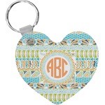 Teal Ribbons & Labels Heart Plastic Keychain w/ Monogram