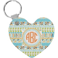 Teal Ribbons & Labels Heart Plastic Keychain w/ Monogram
