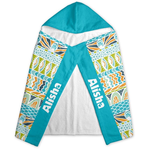 Teal Ribbons & Labels Hooded Towel - Folded
