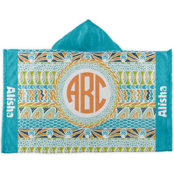 Custom Teal Ribbons & Labels Kids Hooded Towel (Personalized)