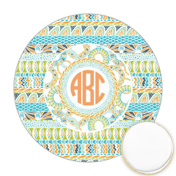 Custom Teal Ribbons & Labels Printed Cookie Topper - Round (Personalized)