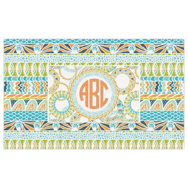 Teal Ribbons & Labels Indoor / Outdoor Rug - 3'x5' - Front Flat
