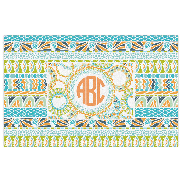 Teal Ribbons & Labels Indoor / Outdoor Rug - 5'x8' - Front Flat