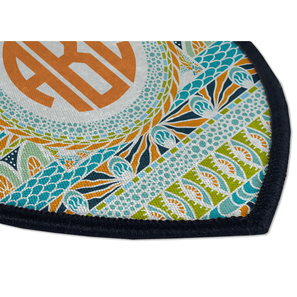 Teal Ribbons & Labels Iron on Shield 3 Detail