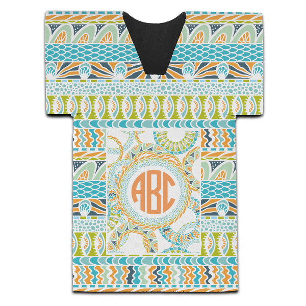 Custom Teal Ribbons & Labels Jersey Bottle Cooler (Personalized)