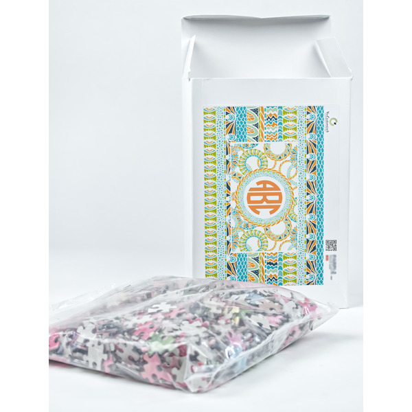 Teal Ribbons & Labels Jigsaw Puzzle 1014 Piece - Box