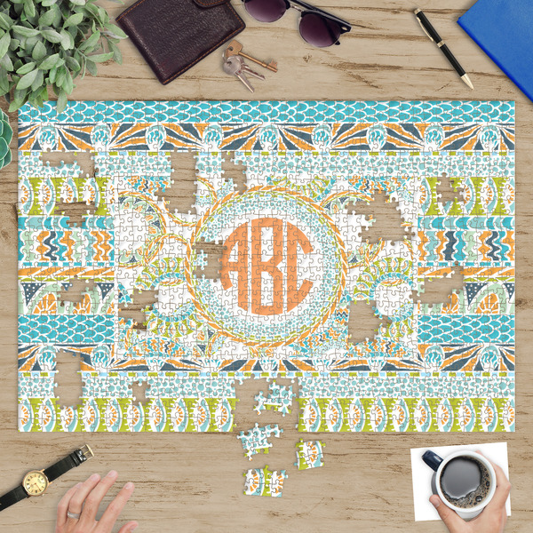 Teal Ribbons & Labels Jigsaw Puzzle 1014 Piece - In Context