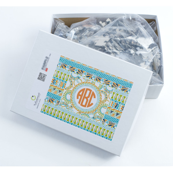 Teal Ribbons & Labels Jigsaw Puzzle 500 Piece - Box