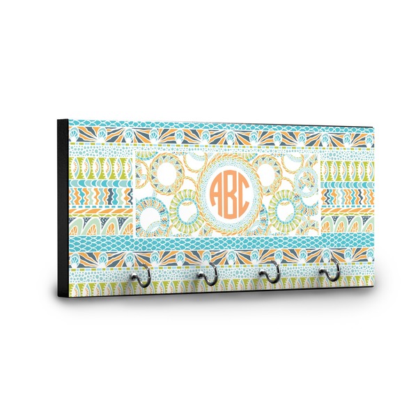 Teal Ribbons & Labels Key Hanger - Front View with Hooks