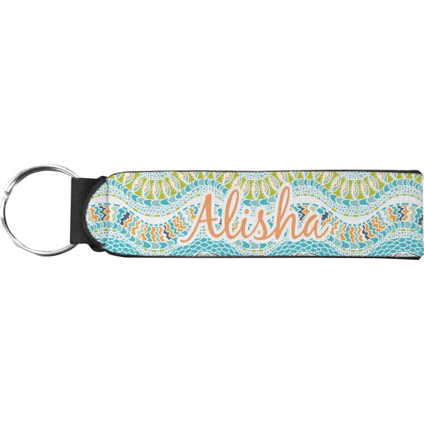 Custom Teal Ribbons & Labels Neoprene Keychain Fob (Personalized)