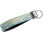 Teal Ribbons & Labels Wristlet Webbing Keychain Fob (Personalized)