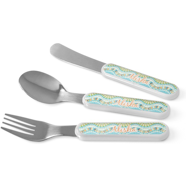 Custom Teal Ribbons & Labels Kid's Flatware (Personalized)