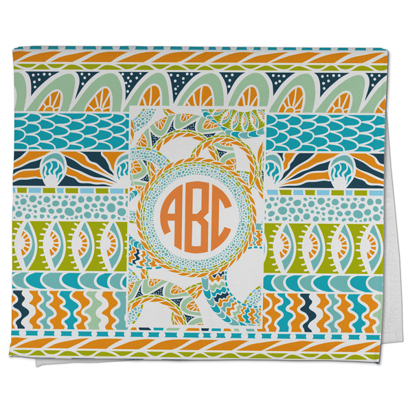 Custom Teal Ribbons & Labels Kitchen Towel - Poly Cotton w/ Monograms