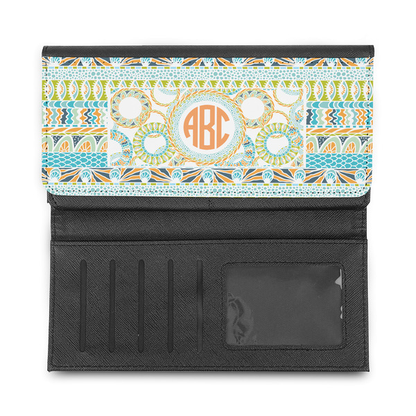 Teal Ribbons & Labels Ladies Wallet - Half Way Open