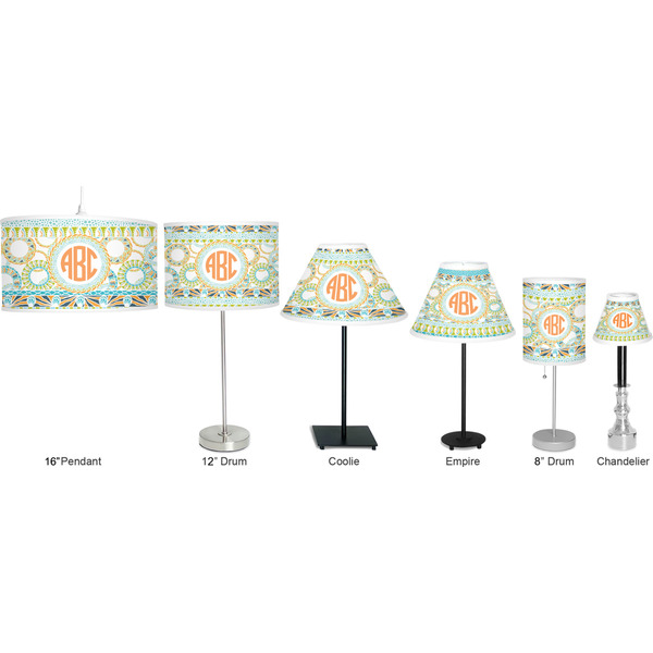 Teal Ribbons & Labels Lamp Full View Size Comparison