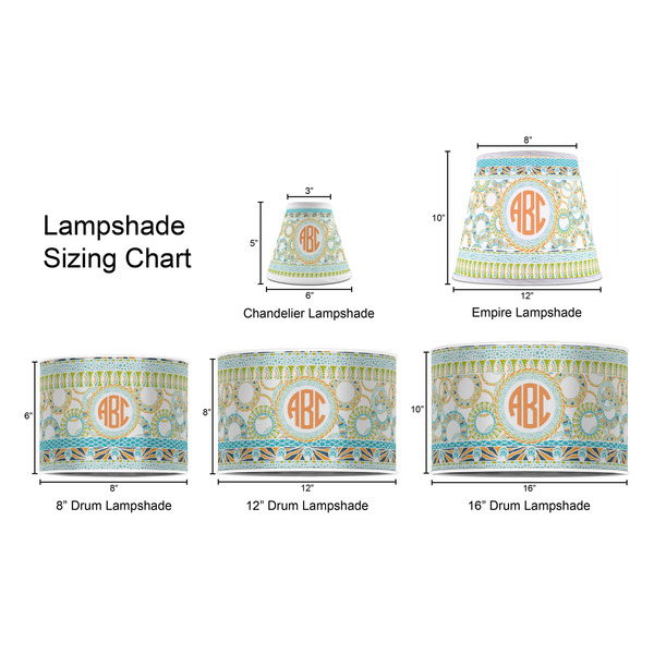Teal Ribbons & Labels Lampshade Sizing Chart