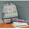 Teal Ribbons & Labels Large Backpack - Gray - On Desk