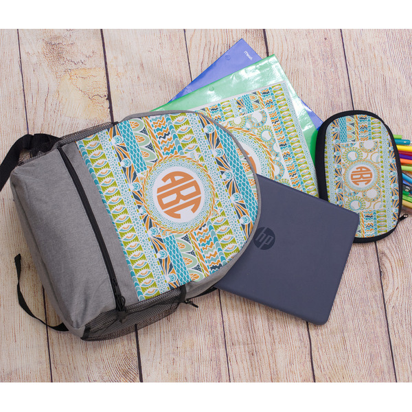 Teal Ribbons & Labels Large Backpack - Gray - With Stuff