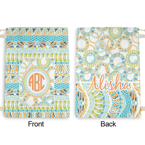 Teal Ribbons & Labels Large Laundry Bag - Front & Back View