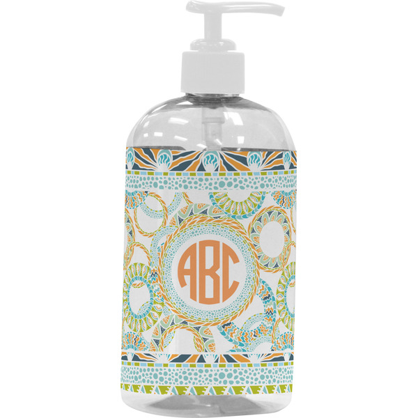 Custom Teal Ribbons & Labels Plastic Soap / Lotion Dispenser (16 oz - Large - White) (Personalized)
