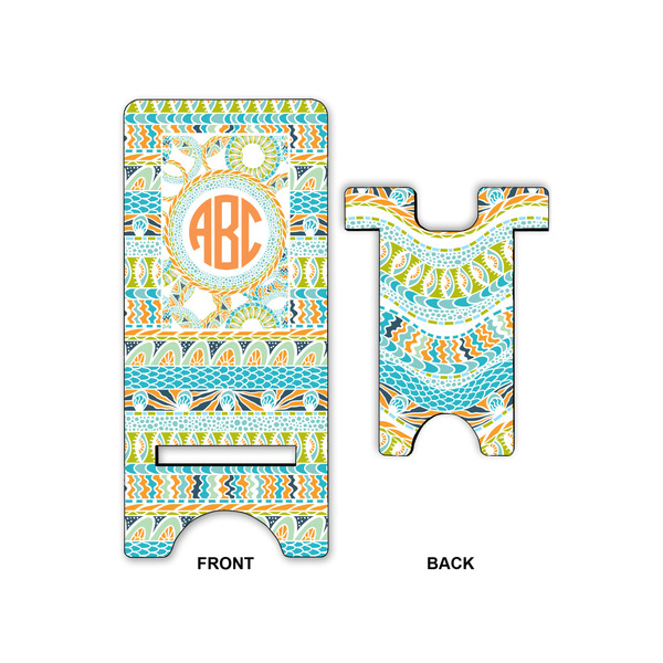 Teal Ribbons & Labels Large Phone Stand - Front & Back