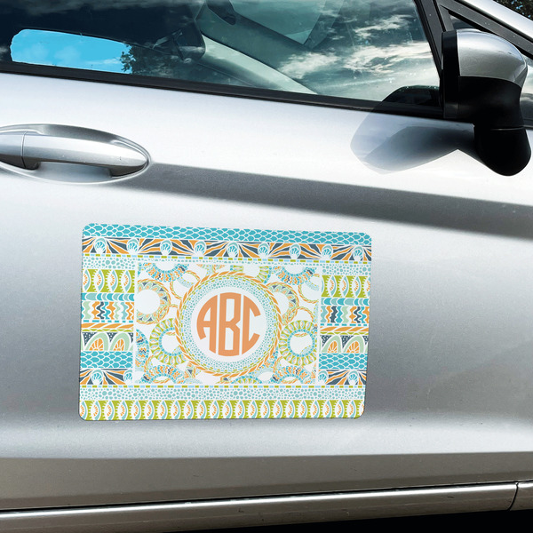 Teal Ribbons & Labels Large Rectangle Car Magnets- In Context