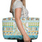 Teal Ribbons & Labels Large Rope Tote Bag - In Context View
