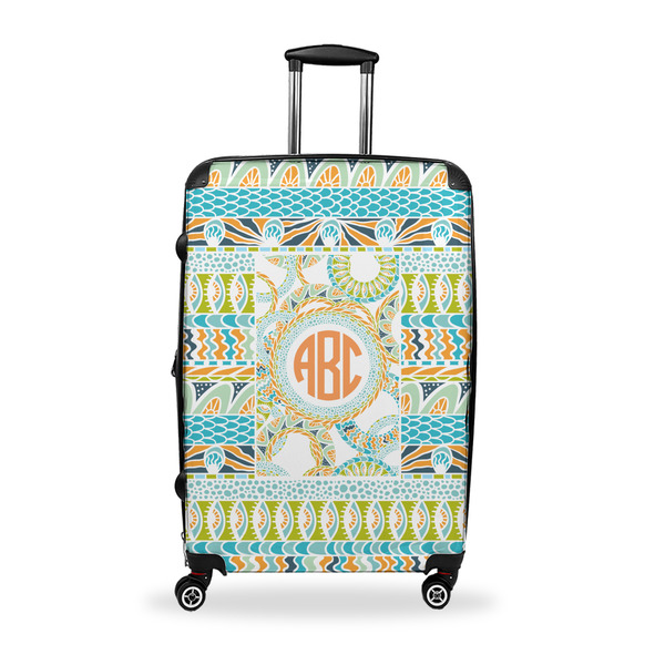 Custom Teal Ribbons & Labels Suitcase - 28" Large - Checked w/ Monogram