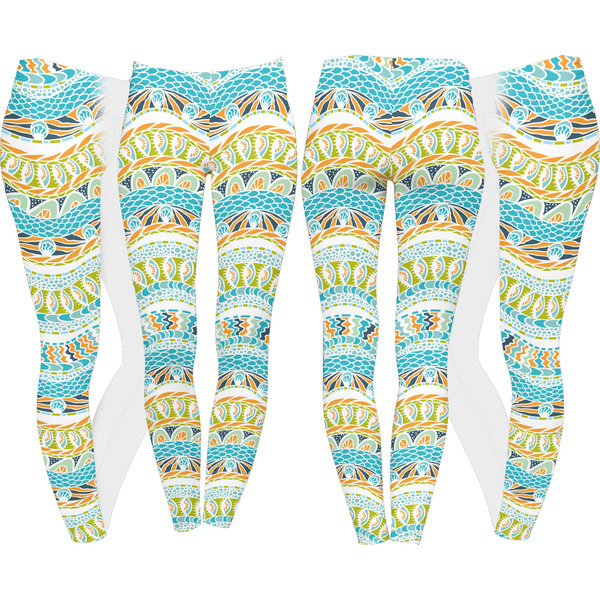 Teal Ribbons & Labels Leggings Turn Around - Apvl