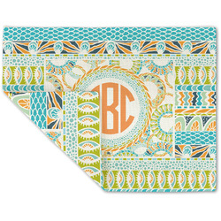 Teal Ribbons & Labels Double-Sided Linen Placemat - Single w/ Monogram
