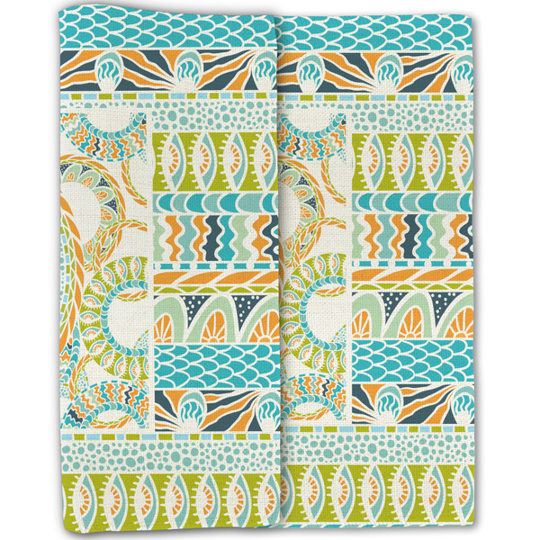 Teal Ribbons & Labels Linen Placemat - Folded Half (double sided)