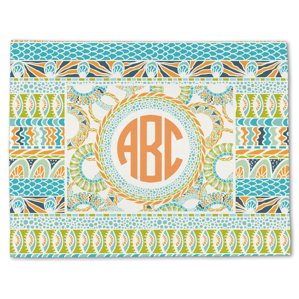 Custom Teal Ribbons & Labels Single-Sided Linen Placemat - Single w/ Monogram