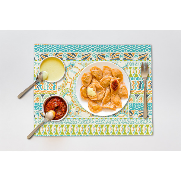 Teal Ribbons & Labels Linen Placemat - Lifestyle (single)
