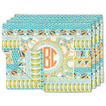 Teal Ribbons & Labels Linen Placemat w/ Monogram