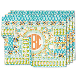 Teal Ribbons & Labels Linen Placemat w/ Monogram